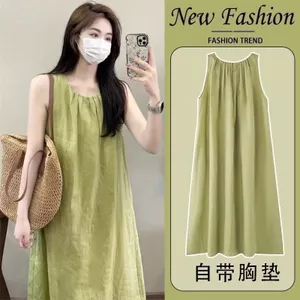 Áo vest nữ không tay cổ tròn dáng rộng, phù hợp mùa hè, thiết kế thời trang màu đơn giản