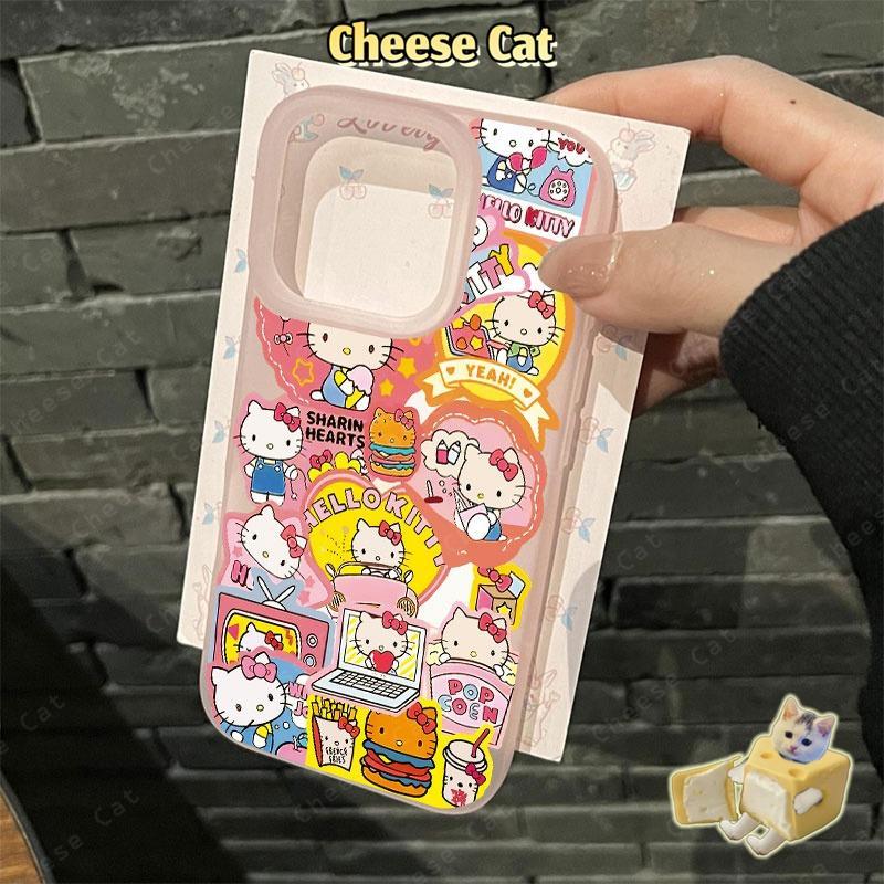 Bánh hamburger Kitty dễ thương Ốp điện thoại màu hồng mờ cho iPhone 15 16 11 12 13 14 17 Pro Max 7 Plus XR Xs Max