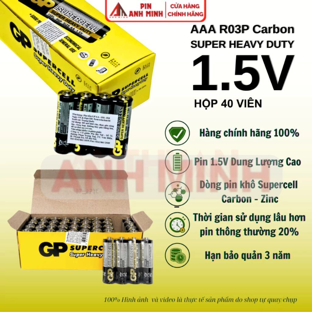 Pin Tiểu 1.5V AA GP Super Heavy Duty - Hộp 40 viên pin 2A cao cấp dùng cho micro, đồng hồ, đồ chơi