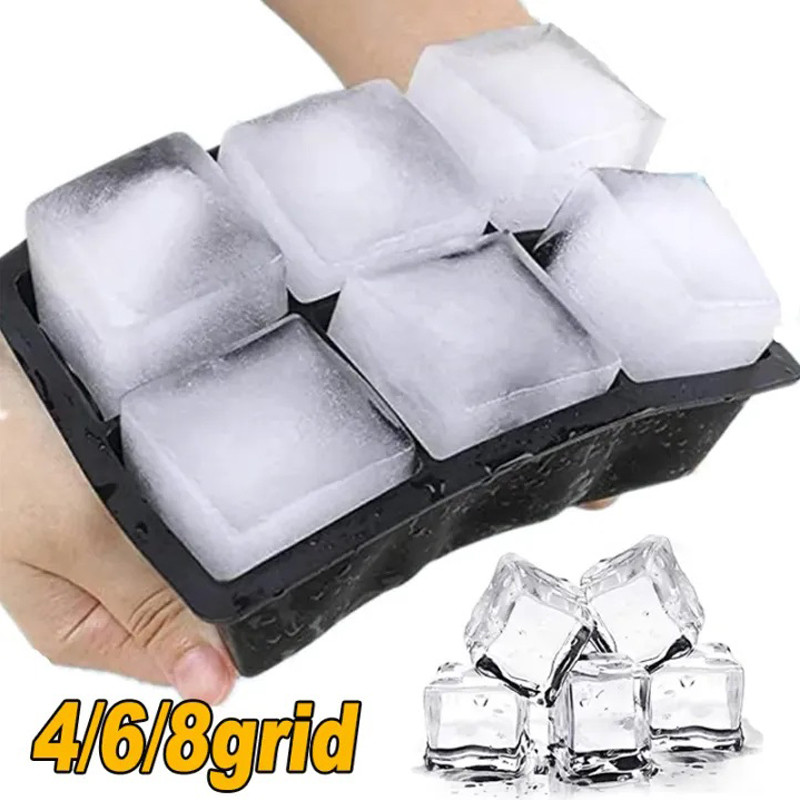 Khay làm đá viên lớn bằng silicon có nắp / Máy làm bóng đá có thể tái sử dụng / Khuôn làm đá vuông khổng lồ
