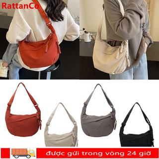 Túi đeo vai RATTANCO, Túi đeo chéo đơn giản Hàn Quốc nhẹ, Túi đựng bánh bao dung tích lớn bằng vải Canvas