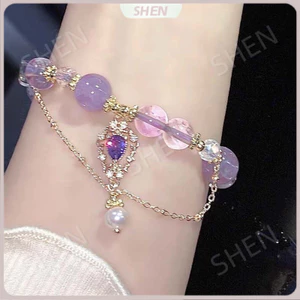 Hui Bạn Gái Tặng Wisteria Vòng Tay Hoa Cảm Giác Tinh Tế Vòng Tay Cổ Tích Thạch Anh Tím Vòng Tay Màu Sắc Tương Phản Ánh Sáng Cao Cấp Niche
