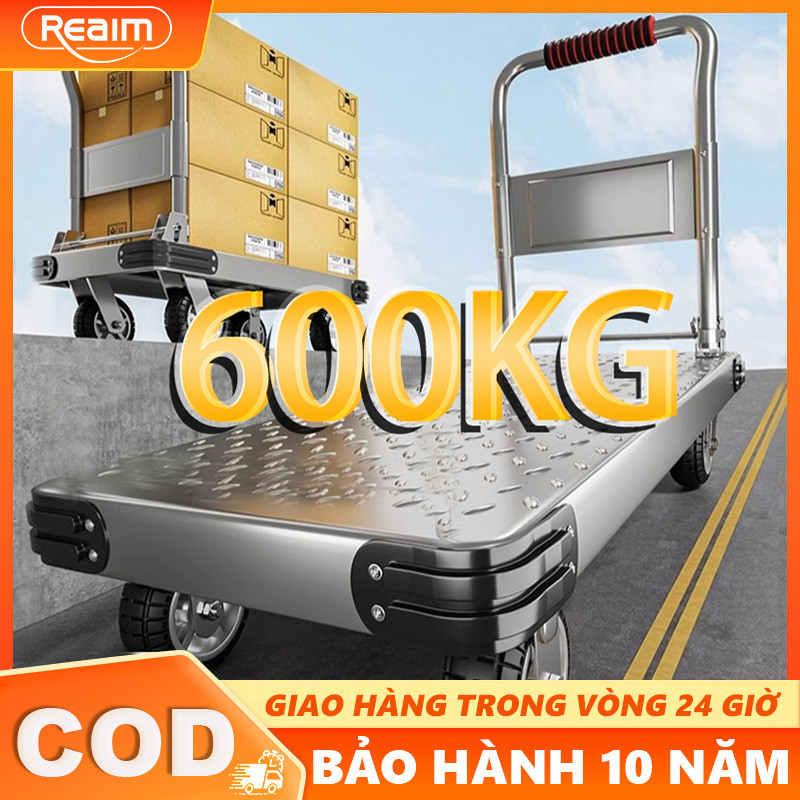 Xe đẩy hàng Xe Đẩy Gấp Gọn Tiện Lợi 4 bánh xe chống ồn siêu bền Tải trọng Lớn 600KG
