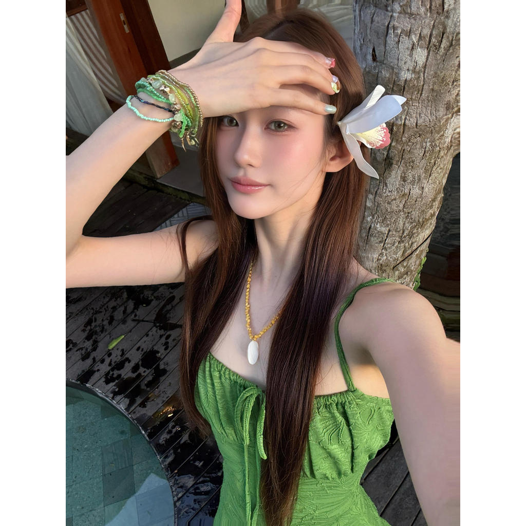 Retro Trắng Xanh Đầm Chia Đồ Bơi Hai Mảnh Mùa Xuân Nóng Bãi Biển Kỳ Nghỉ Váy Đồ Bơi Bảo Thủ