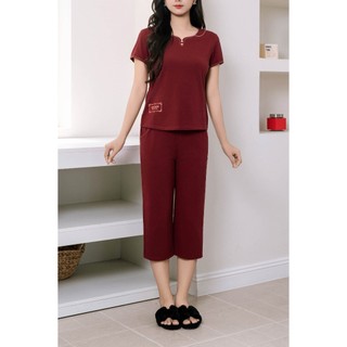 Đồ bộ mặc nhà trung niên nữ SUNFLY cotton USA co dãn thoairi mái áo cộc quần ngố SP2261