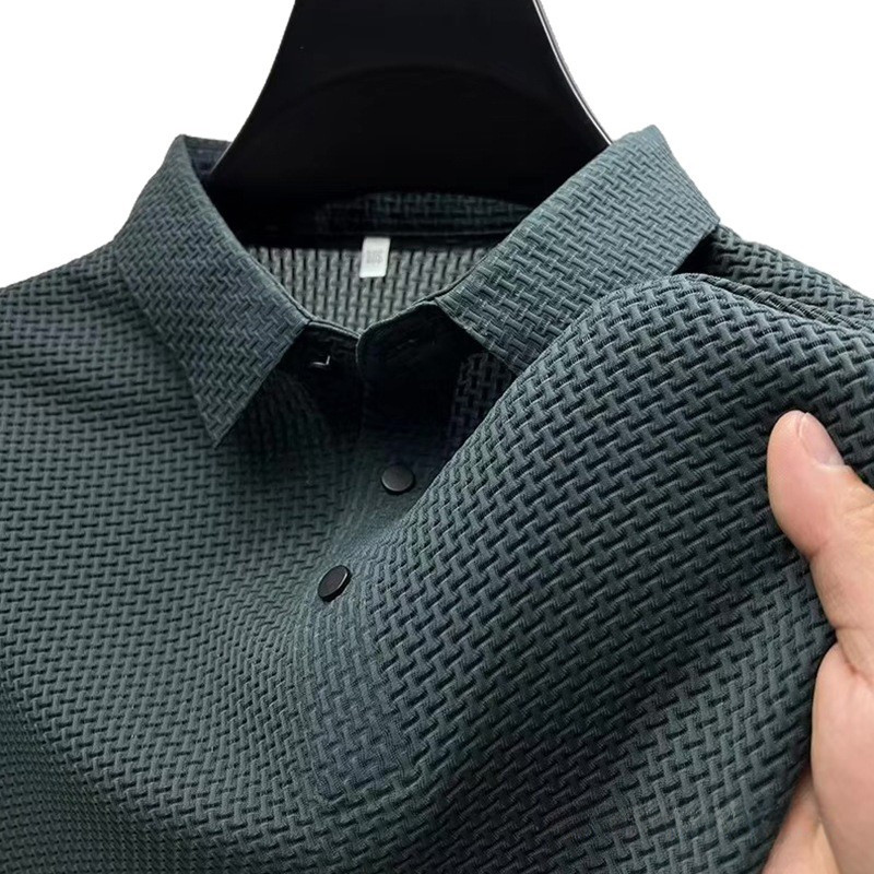 Áo sơ mi polo ngắn tay cao cấp cho nam, thiết kế thanh lịch phù hợp công sở với chất liệujacquard mịn