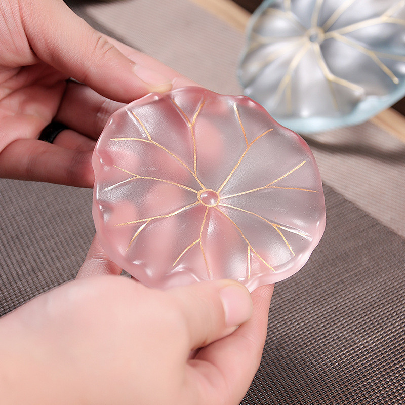 Phong Cách Trung Hoa Lá Sen Thủy Tinh Trà Coaster Dày Cách Nhiệt Trà Giữ Chậu Sen Master Cup Chống bỏng Phong Cách Trung Hoa Mới