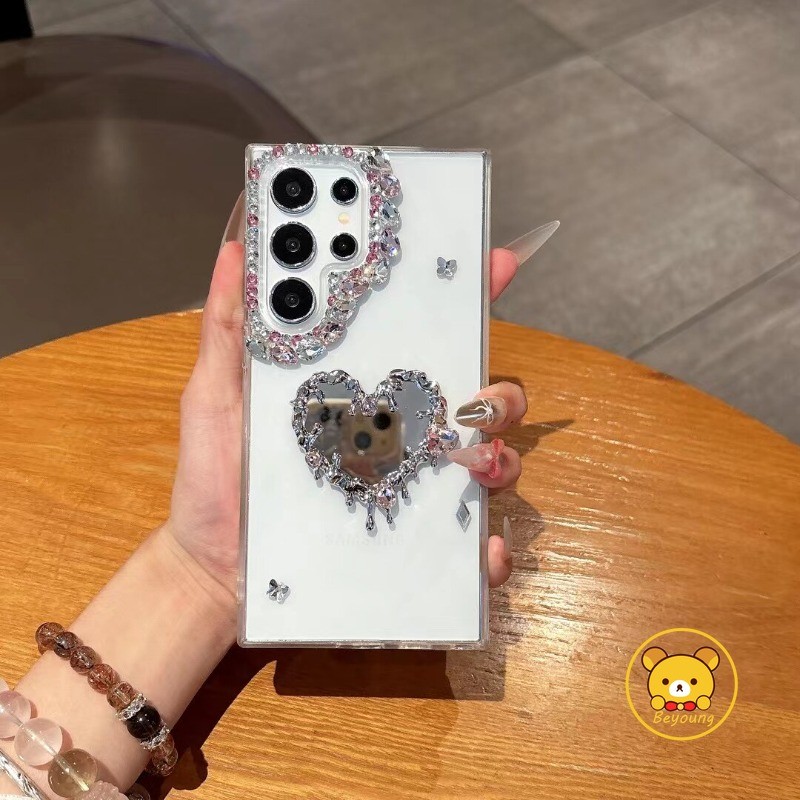 Ốp Gương Hình Trái Tim Cho Realme 9i 9 Pro Plus 8 Pro 8i 8S 7 Pro 8i 8S 7i Global 6 Pro 6S 5S 5i 5 Pro 3i 3 2 Pro 4G 5G Vỏ Kim Cương Dễ Thương Trong Suốt Vỏ Điện Thoại