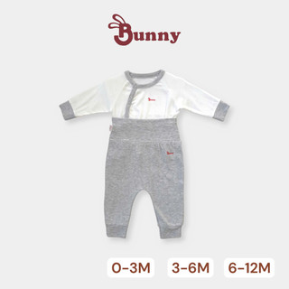 Bộ áo cài lệch quần cạp cao Bunny chất thun tăm Hàn mềm mại cho be 0-12M
