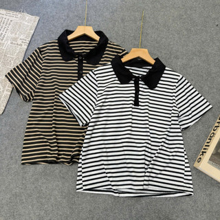 Áo Polo Bigsize Nữ Áo Thun Kẻ Sọc Ngang Tay Ngắn Chất Thun Cotton Co Giãn Cho Chubby A351