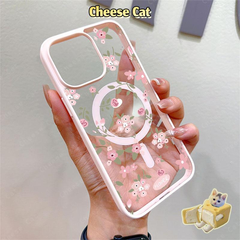 hoa hồng Ốp điện thoại từ tính cho iPhone 11 12 13 14 15 16 17 Pro Max 7 Plus XR Xs Max Vỏ điện thoại màu hồng