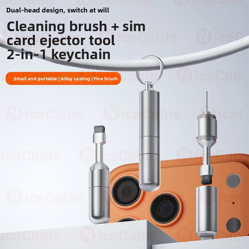 Bàn chải sạch + Thẻ SIM Pin Móc khóa 2 TRONG 1 Bộ dụng cụ làm sạch thiết kế hai đầu cho điện thoại di động / tai nghe / thiết bị đặt lại