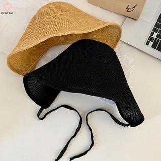 [PCW-T] Vải Lanh Ống Hút Nành Cho Nữ Mũ Chống Nắng Nơ Mũ Đi Biển Lớn Vành Rộng Cloche Mũ Chapeau Femme Ren Ngoài Trời Mùa Hè