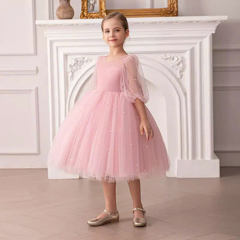 đầm công chúa cho bé , váy hồng tim nơ bé gái ( mã 004 )