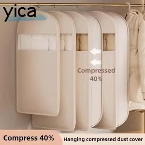 Túi treo YICA, có dây kéo tự nén Túi đựng tủ quần áo có thể nhìn thấy trong suốt, Túi bảo vệ treo che bụi tiết kiệm không gian