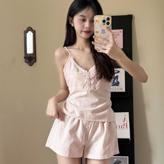 Nova-Bộ đồ ngủ sọc kẻ Set pijama xốp mềm trơn 2 dây . Bộ ngủ nữ xốp mềm dây mùa hè