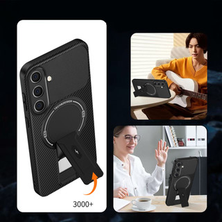 Dành Cho Samsung Galaxy A25 5G / A26 5G / A17 5G Ốp điện thoại Carbon Tecture Lưng Cứng Cạnh Mềm Có Thể Gập Lại Đứng Chống Sốc Chống Rơi Mỏng Bao