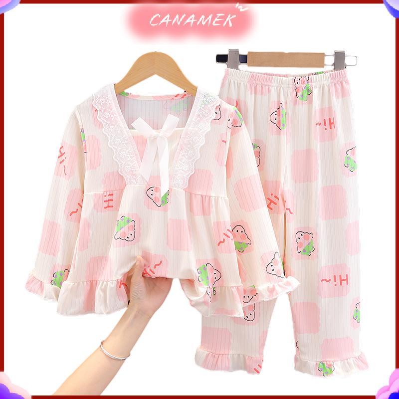 CANAMEK Xuân Thu Bé Gái Bộ Đồ Ngủ Trẻ Em Dài Tay Bé Gái Hoạt Hình Thoải Mái Thường Ngày Quần Áo Gia Đình Bé Gái Bộ Đồ Ngủ CSF