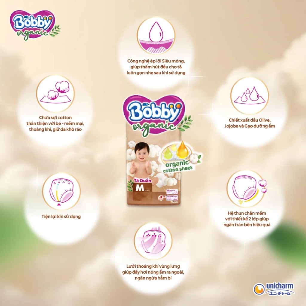✨ Tã Bỉm Bobby Ultra+, Premium Soft, Organic Ngày, Đêm  - Bỉm quần, Size NB, S, M, L, XL, XXL, 3XL