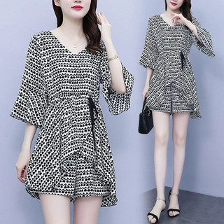 Bộ đồ nữ, trang phục mùa hè thời trang, rộng rãi, che bụng, bộ hai mảnh có quần short giúp thon gọn