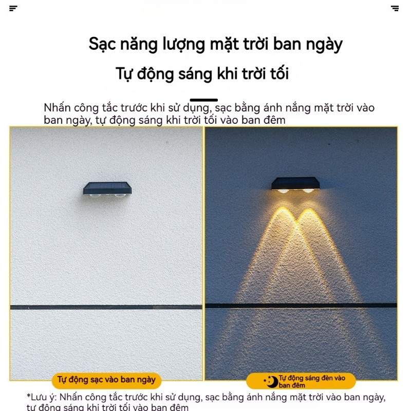 Đèn Tường Năng Lượng Mặt Trời Chống Nước LED, đèn Sân Vườn, Cảm ứng Tự động, Có Thể Sử Dụng Cho Ban Công Và Vườn