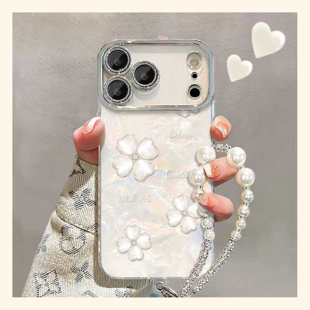 Ốp Điện Thoại Họa Tiết Vỏ Hoa + Dây Xích Cho iPhone 17 Pro Max 16 Plus 15 14 13 12 11 Vỏ Bảo Vệ Chống Sốc
