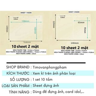 Sheet Đựng Ảnh Túi PP Trong Suốt 1 Ngăn/ 2 Ngăn Để Card Idol Đồ Sưu Tầm Fanmade Timo VPBL42