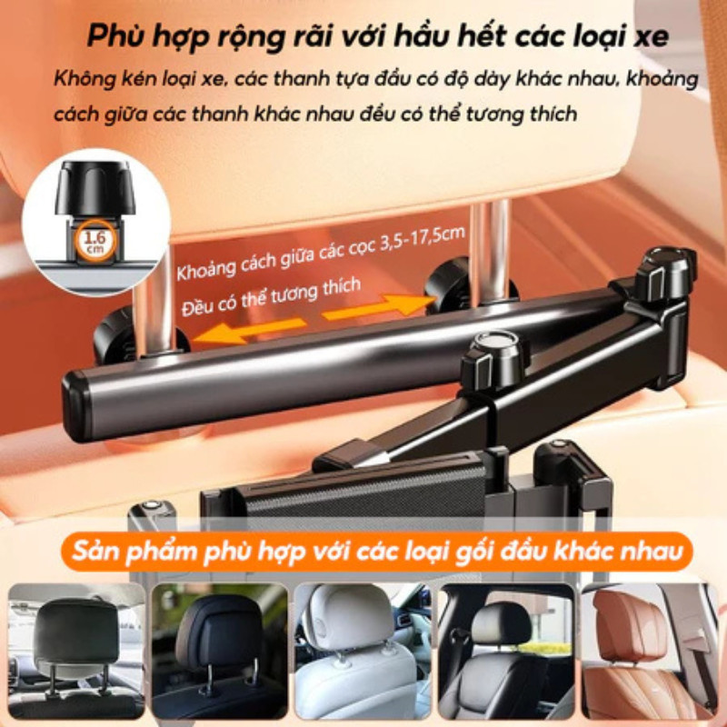 Giá đỡ điện Thoại Máy Tính Bảng 4.7-12.9 Inch Cho ô Tô, Xoay 360 độ, Gắn Sau Ghế, Chất Liệu Hợp Kim Nhôm
