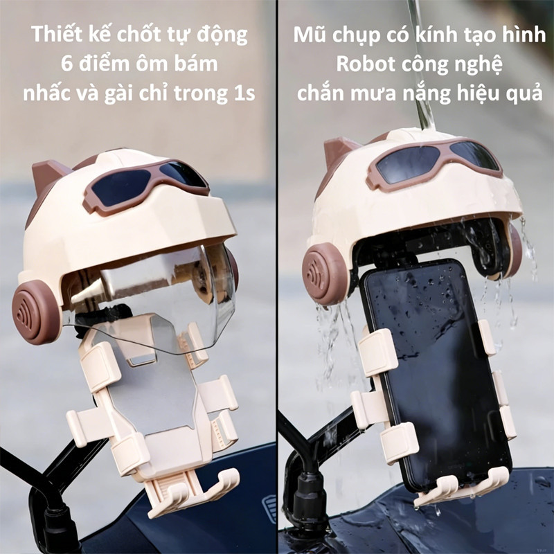 Giá Đỡ Điện Thoại Xe Máy/Xe Đạp - Chống Rung & Chống Mưa, Kiểu Dáng Kim Loại Thời Trang, Kèm Kẹp Xoay 360° & Nắp Bảo Vệ