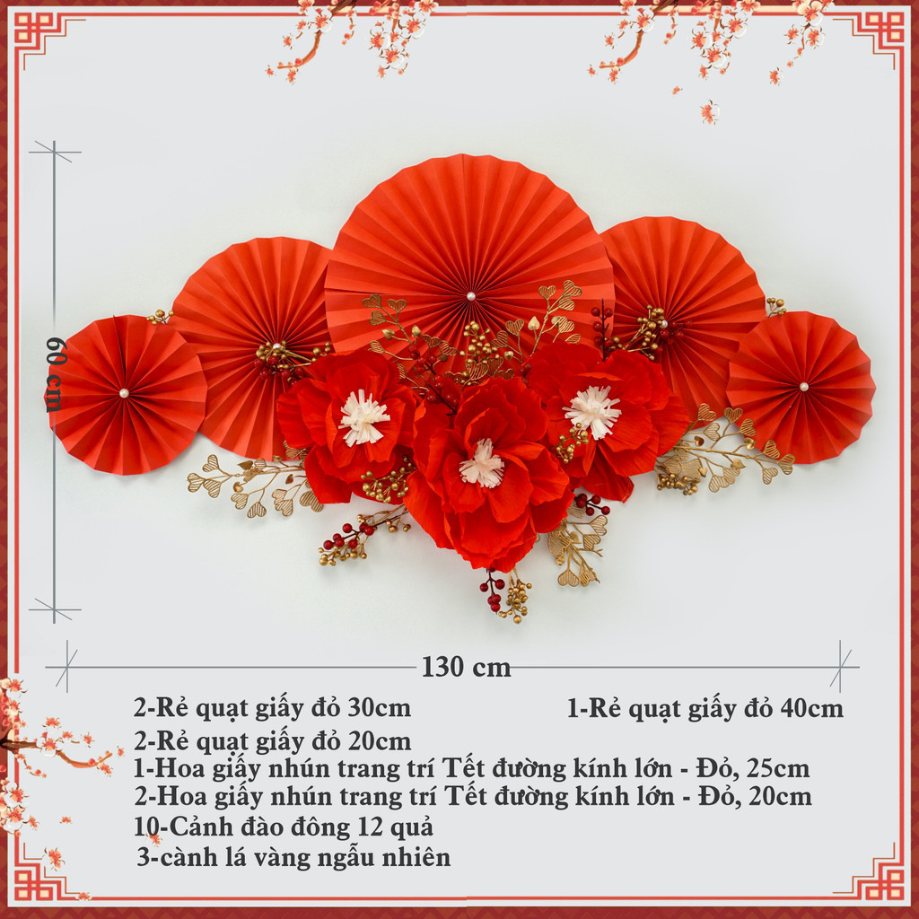 [COMBO] Quạt Giấy Đỏ Trang Trí Tết Dán Tường May Mắn