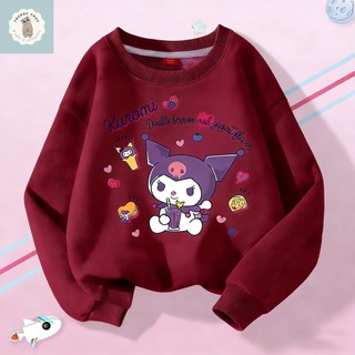 Áo nỉ cổ tròn mỏng, thoải mái, in hình hoạt hình gia đình Sanrio dành cho bé gái, thích hợp mặc ngoài trời.
