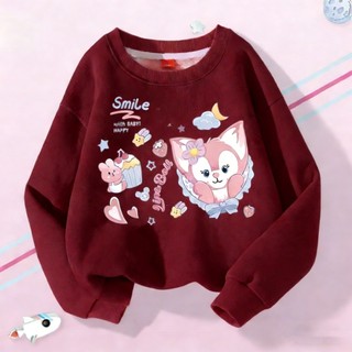 Áo nỉ cổ tròn mỏng, thoải mái, in hình hoạt hình gia đình Sanrio dành cho bé gái, thích hợp mặc ngoài trời.
