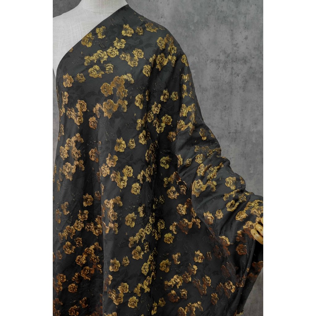 Đầm Retro Thanh Lịch Chất Liệu Jacquard Sườn Xám Họa Tiết Hoa Hồng Màu Vàng Đen Nổi Bật