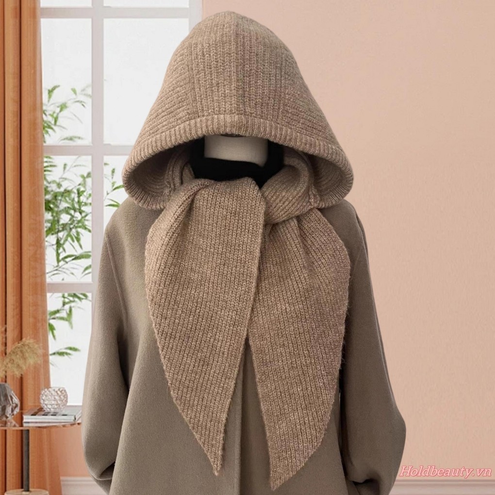 Mũ dệt kim và khăn quàng cổ có gân màu trơn, phù hợp mùa đông,style sành điệu