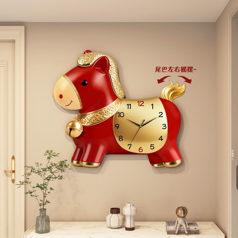 Hoạt Hình Thiết Kế Ngựa Đồng Hồ Treo Màu Gỗ Sway Đồng Hồ Treo Tường Trang Trí Tranh Đồng Hồ Nhà Hàng Trang Trí Tường Năm Mới Đồng Hồ Trang Trí