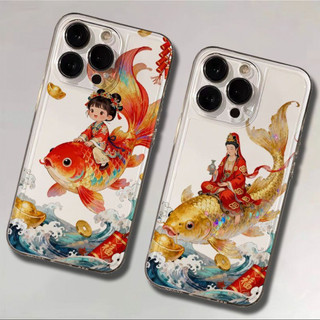 Ốp điện thoại Guanyin Phước Lành Koi cho iPhone 17Air / 16 / 15PLUS / 14 / 13pro Max / 12 / 11 / X / XS / 7 / 8, cá tính sáng tạo. Vỏ trong suốt, chống thấm nước, chống sốc, vỏ bảo vệ
