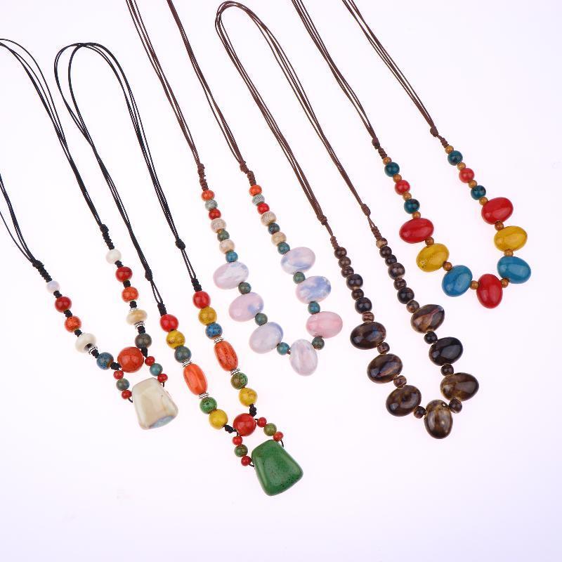 Newsmallbrains Vòng cổ handmade boho gốm đậu màu sắc vintage, trang sức nữ điều chỉnh size