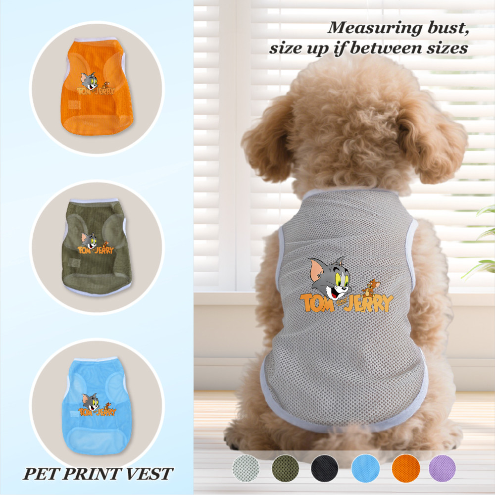 Áo vest thú cưng có kích cỡ S-2XL, Tom và Jerry, có nhiều màu sắc và thoáng khí cho mùa hè, thích hợp cho cả sử dụng trong nhà và ngoài trời, và phù hợp với tất cả chó và mèo nhỏ.