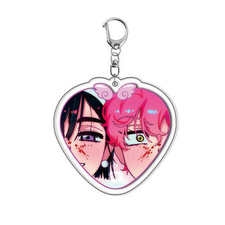 Anime Alien Stage Couple Keychain Heart Shape Acrylic Fun Key Chain Pendant Jewelry Gift
