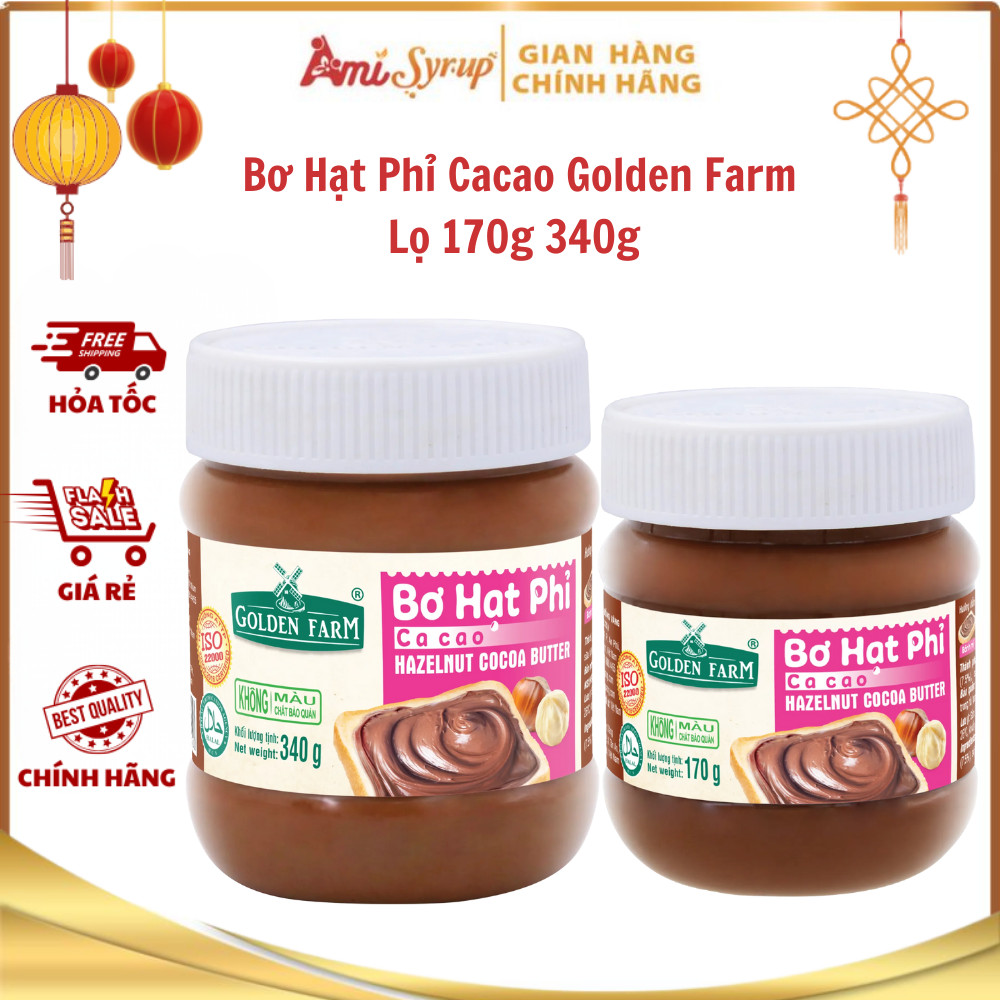 [Combo] Bơ Hạt Phỉ Cacao Golden Farm Lọ 170g 340g Thơm Ngon Kết Cấu Mịn Dễ Phết Bánh Mì