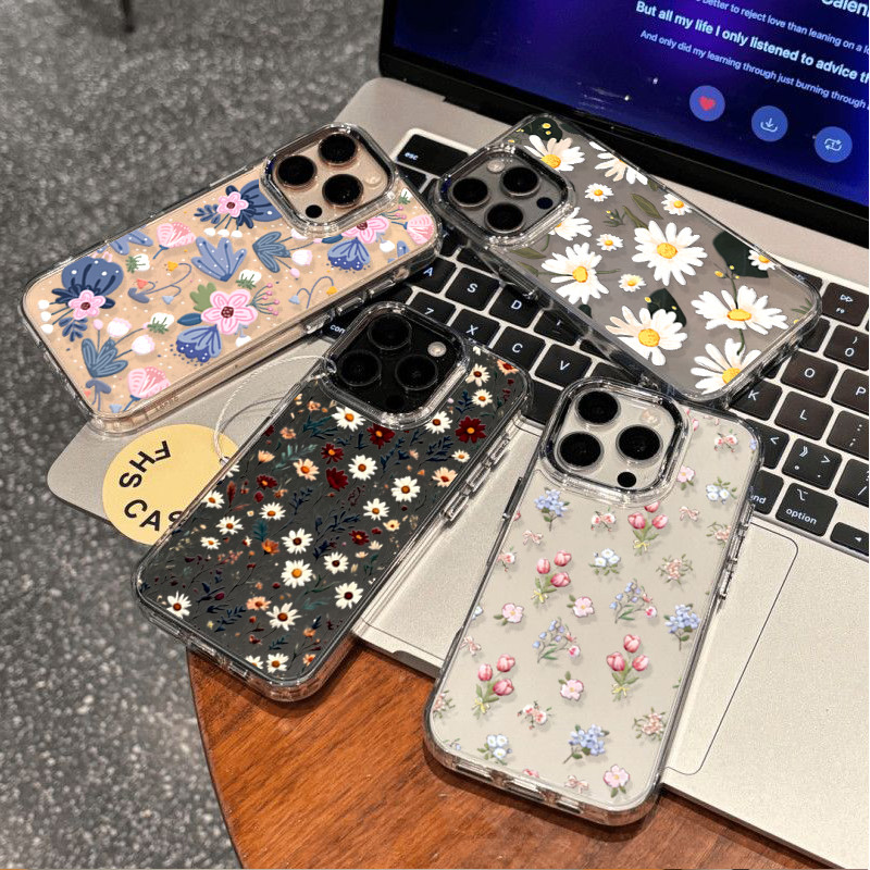 Ốp Lưng Cho Samsung Galaxy S21FE S10 S9 S8 Note 20 10 Plus S21 S22 Siêu Vintage Nhỏ Hoa Mềm Mại Trong Suốt Mạ Kim Loại Ống Kính
