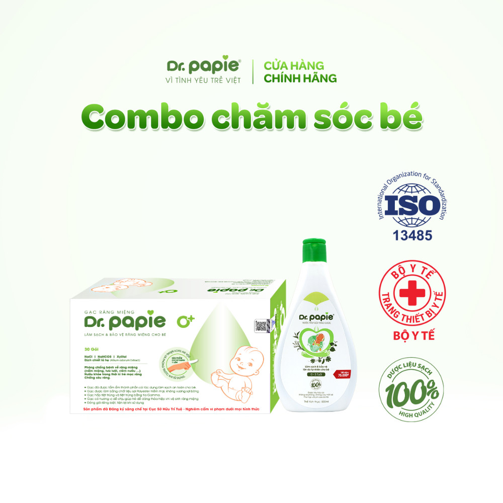 Combo Tiếp Kiệm Tắm Gội 2in1 Giảm Rôm Sảy Mẩn Ngứa, Vệ Sinh Khoang Miệng Ngừa Tưa Lưỡi Cho Bé Sơ Sinh