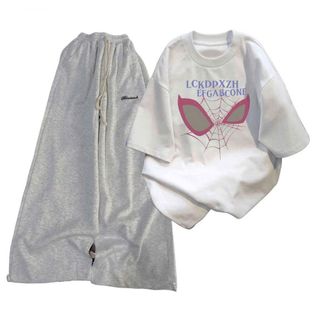 sét bộ đồ nữ Quần dài da cá xám đậm chữ kí + phối áo phông  màu trắng in chữ -thuba94