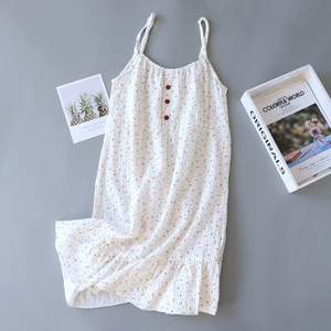 Shop Cotton Crepe Váy Ngủ Nữ Homewear Sợi Cotton Thoải Mái Hút Mồ Hôi Sling Váy Bộ Đồ Ngủ Cotton Nguyên Chất Rời Váy Dài Xuân Hè
