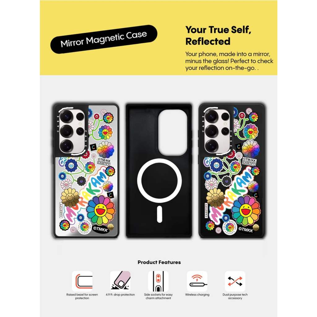 Ốp lưng CASECASE X FLOWERS STICKER MANIA Matte Black & Sliver Mirror Vỏ hút từ tính Samsung Galaxy S26 S25 S24 S23 Ultra Plus Mặt sau cứng có hộp khắc logo