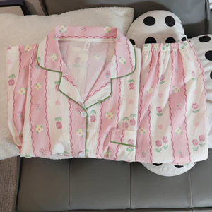 Cửa Hàng Bộ Đồ Ngủ Nữ Mây Cotton Dài Tay Quần Áo Cardigan Mùa Thu Hoạt Hình Ngọt Ngào Học Sinh Rời Có Thể Mặc Bên Ngoài Homewear Phù Hợp Với