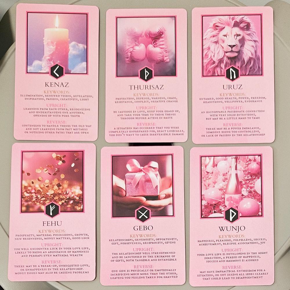 Love Runes Deck Pink Oracle Cards để hướng dẫn mối quan hệ & bói toán 10.3 X 6cm Elder Futhark Rune Ý nghĩa saixit2vn