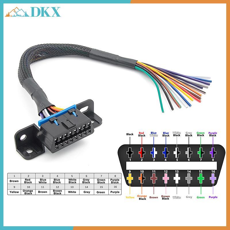 Đầu nối DKX Nữ Mở Cáp chẩn đoán ô tô OBD2 16Pin Mở rộng Giao diện nữ Dây màu 30CM.
