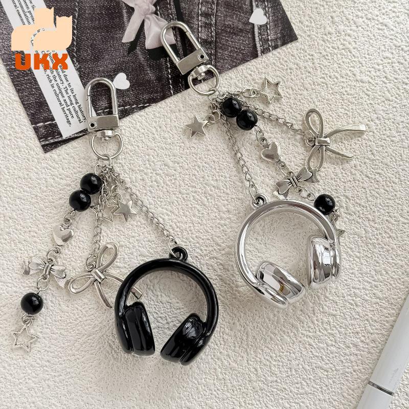 UKX Dễ Thương Sáng Tạo 3D Tai Nghe Đính Hạt Mặt Dây Chuyền Móc Khóa Điện Thoại Di Động Dây Xích Tai Nghe Charm Bapa Treo Phụ Kiện Trang Trí VN