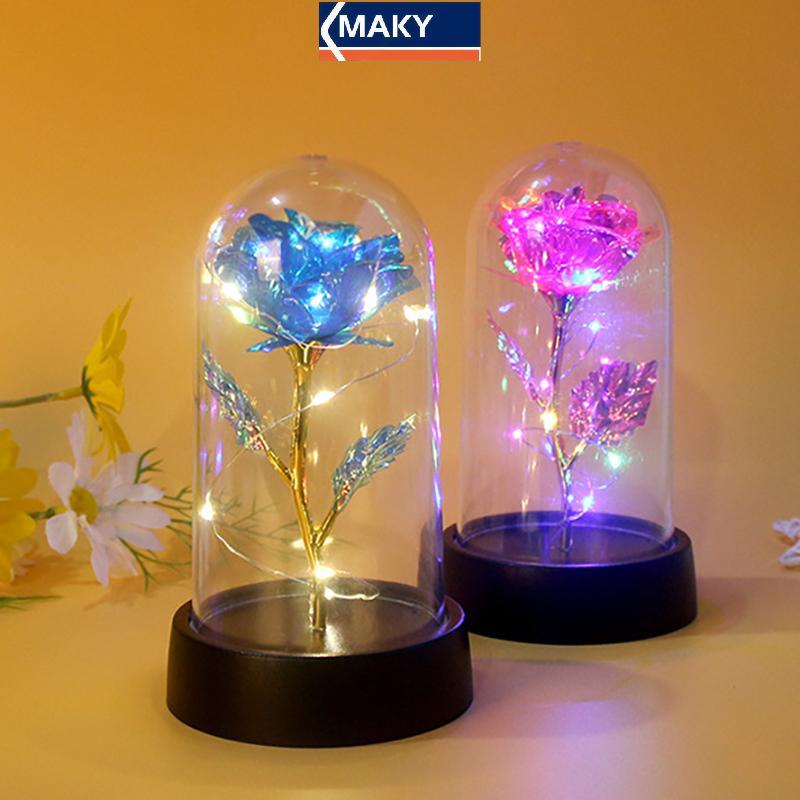 MAKY LED Ánh Sáng Lá Hoa Hồng Nhân Tạo Hoa Đèn Ngủ Ngày Lễ Tình Nhân Quà Tặng Cho Bạn Gái Hoa Hồng Vĩnh Cửu Đám Cưới Trang Trí Quà Tặng VN